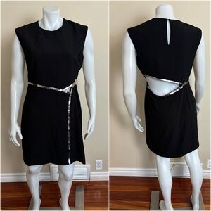 HALSTON HERITAGE - BLACK CUT-OUT mini Dress with metallic trim.